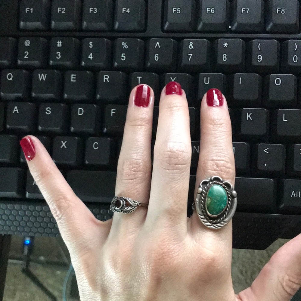 Silver ring with turquoise(?) stone